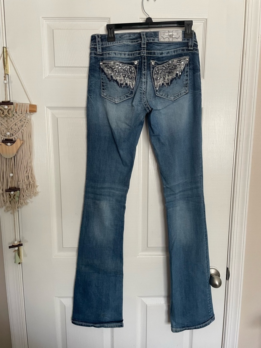Miss Me Jeans Women’s 28 Embellished Wings Design Signature Bootcut Flare Jean